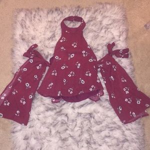 Maroon and white floral blouse